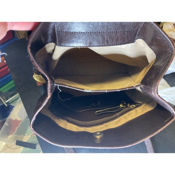 Vintage Brahmin Black Brown Croc Print Double Strap Bucket Handbag - Picture 12 of 14